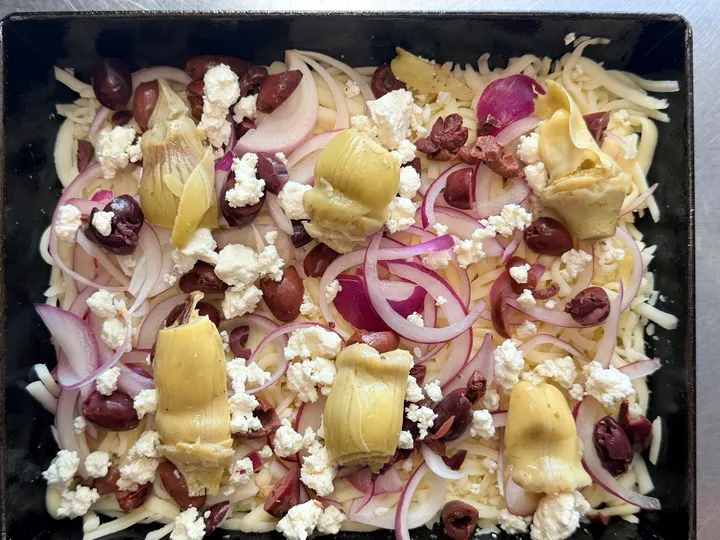 #12 Greek Pizza — pre-bake