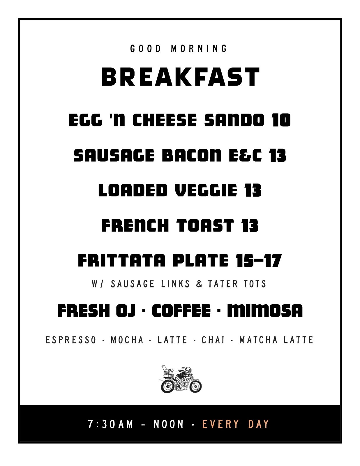 POS menu board — black and white